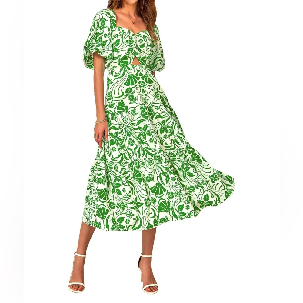 Boho Floral Puff Sleeve Maxi Dress – Size M – New Without Tags